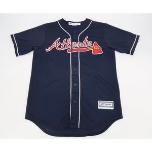 Atlanta Braves Chipper Jones Sewn Baseball Jersey Medium Navy Majestic USA Made